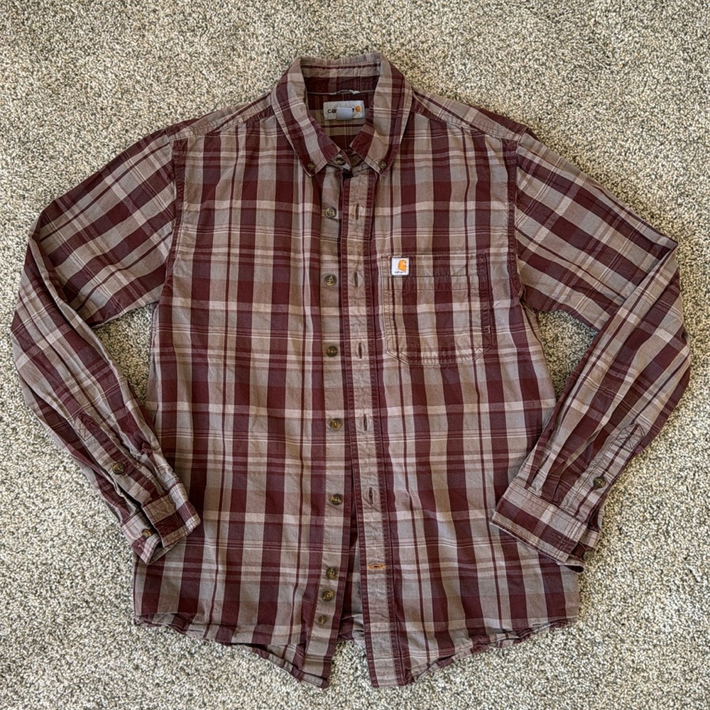 Carhartt Maroon Checkered Long Sleeve Button Down Shirt